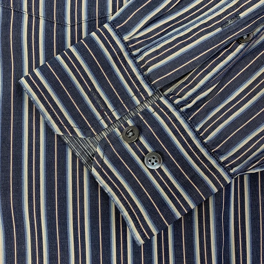 Banana Republic Men's Large Slate Blue Striped Long Sleeve Button Front Shirt